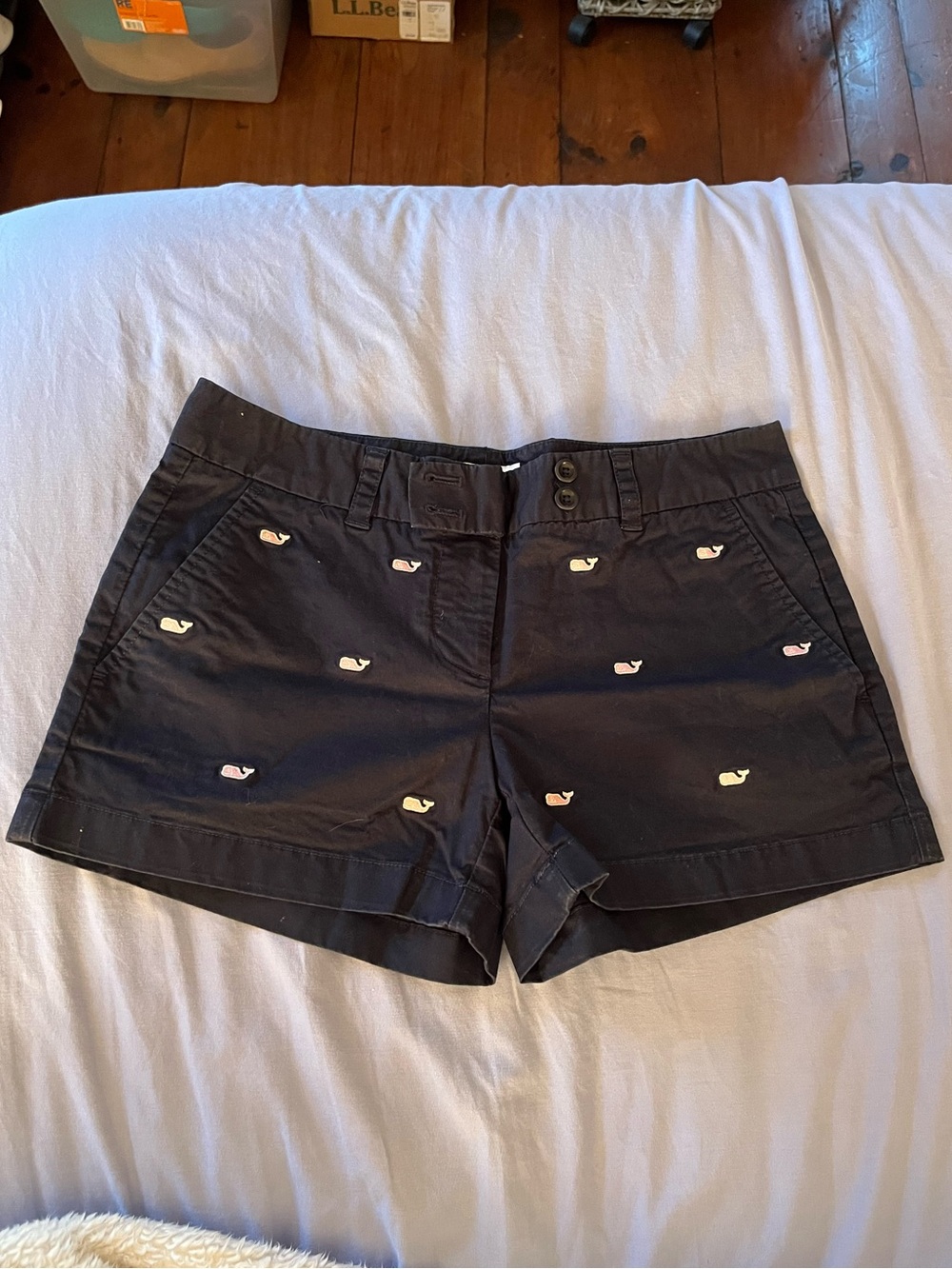 Vineyard Vines Navy Shorts with Pastel Whale Embroidery